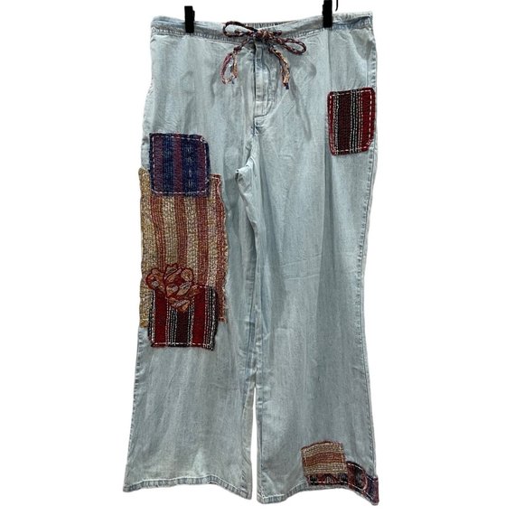 Free People La Vida Low-Rise Pull-On Patched Jeans in Ripple Effect Size Medium - Picture 5 of 6